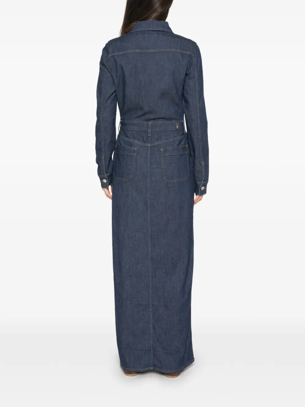 7 For All Mankind Utility denim maxi-jurk met split Blauw