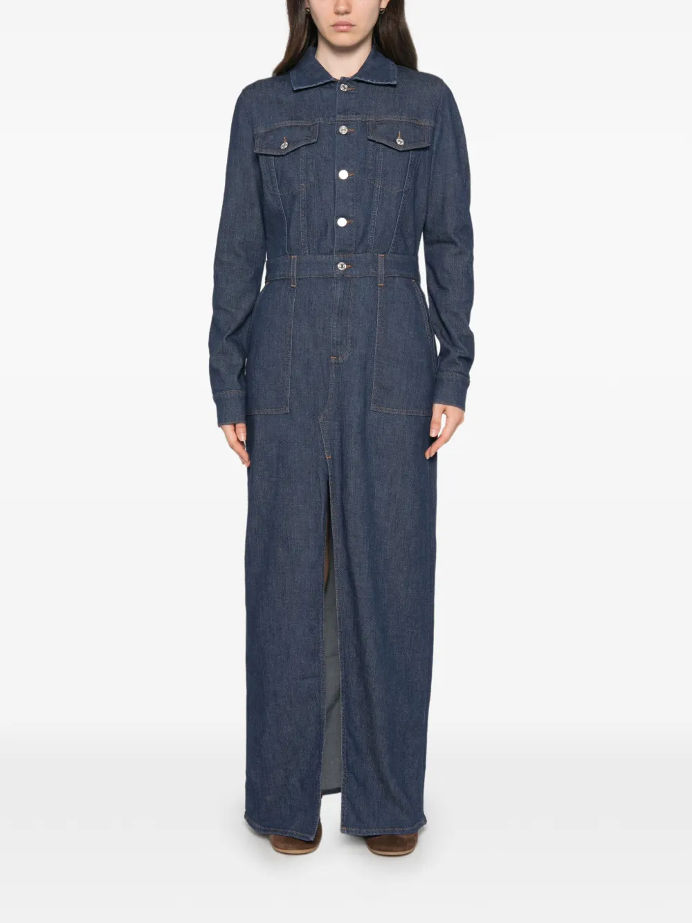 7 For All Mankind Utility denim maxi-jurk met split Blauw