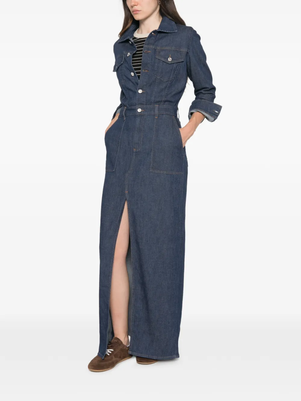 7 For All Mankind Utility denim maxi-jurk met split Blauw