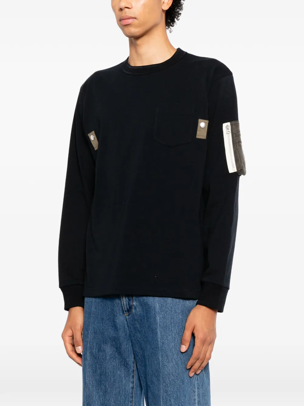 sacai T-shirt met cargozak en lange mouwen Zwart