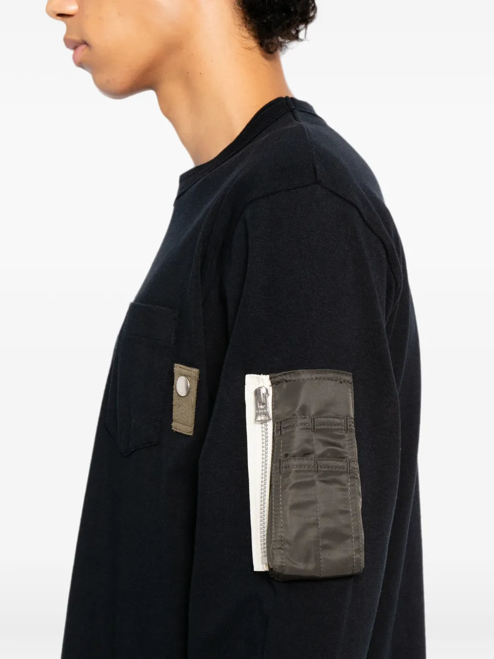 sacai T-shirt met cargozak en lange mouwen Zwart