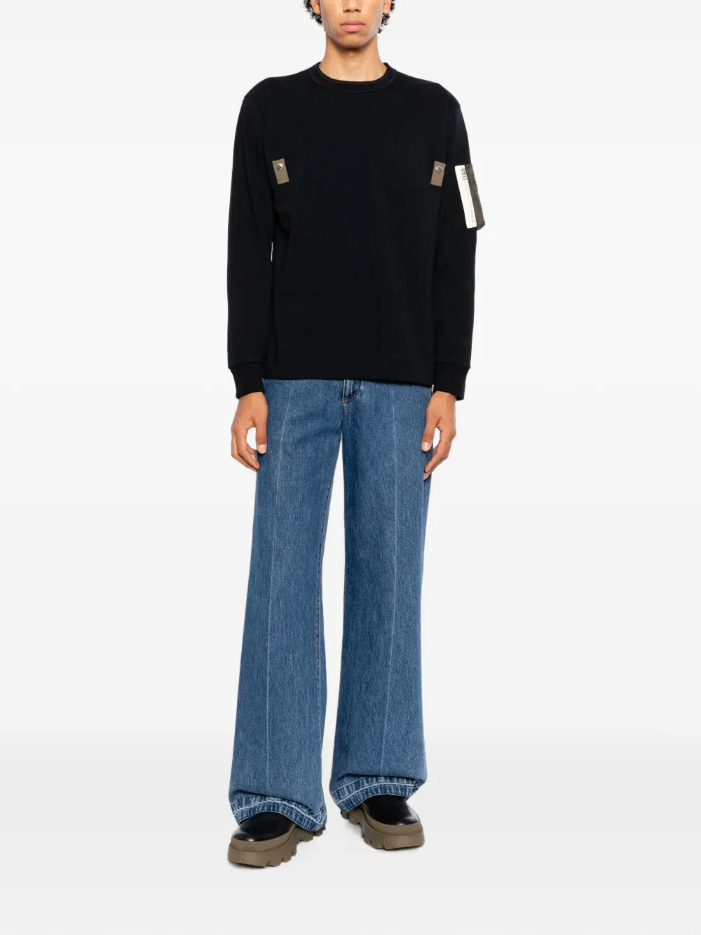 sacai T-shirt met cargozak en lange mouwen Zwart