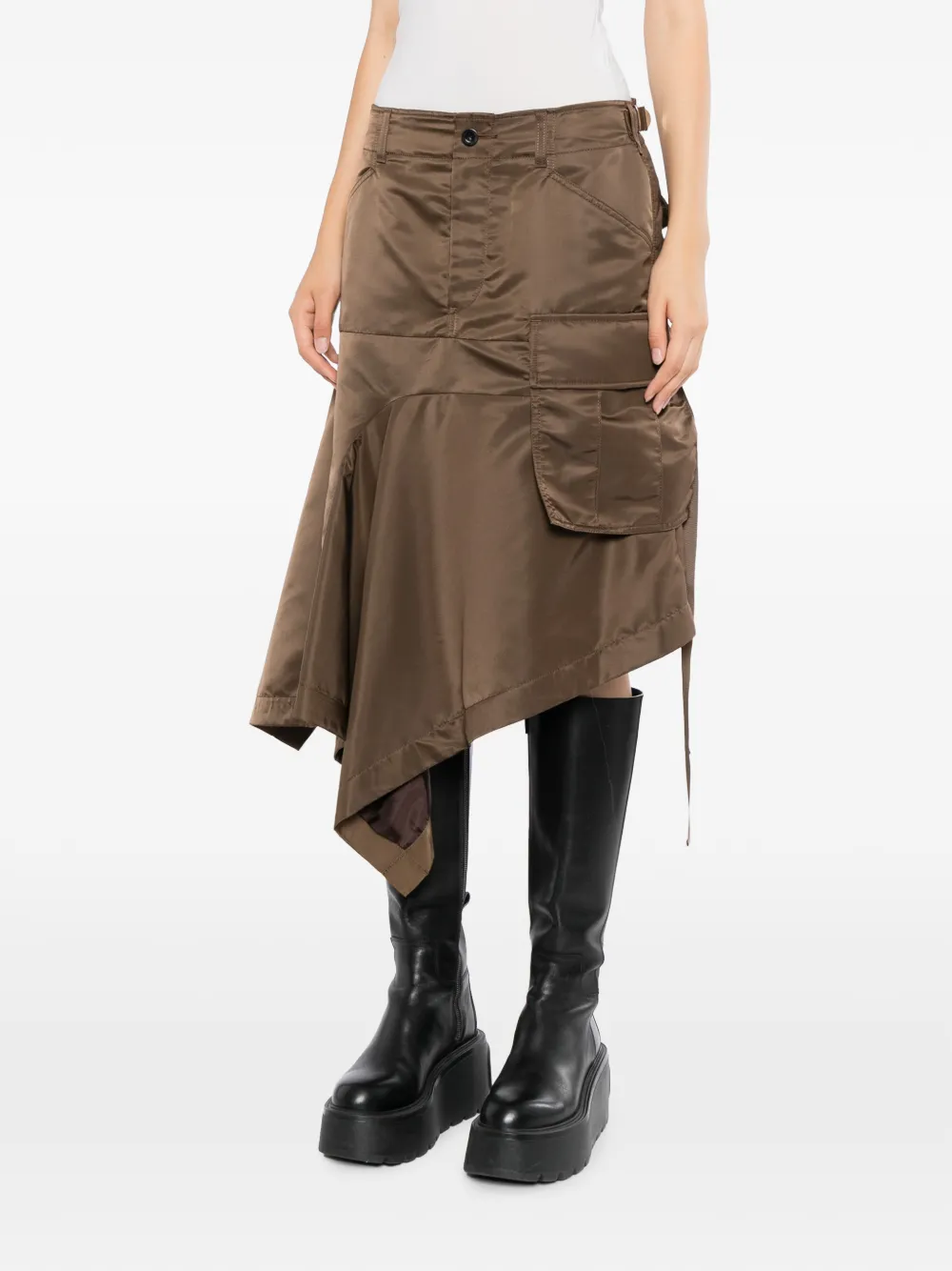 sacai Cargo rok met asymmetrische zoom Bruin