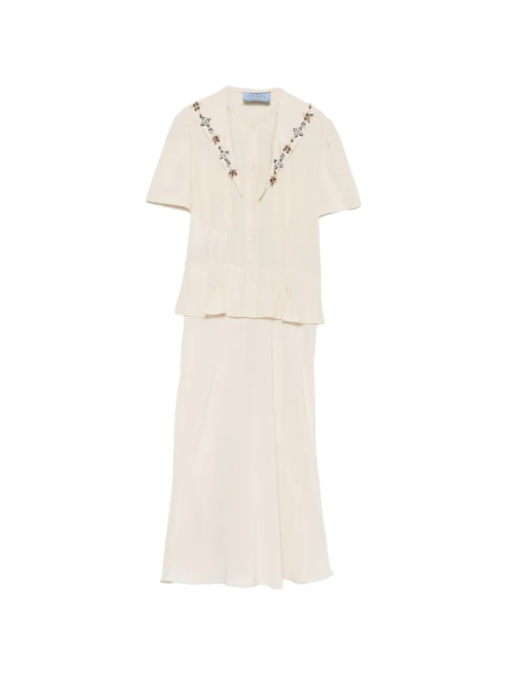 Prada crystal-embellished peplum-waist midi dress - Toni neutri