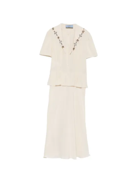 Prada crystal-embellished peplum-waist midi dress