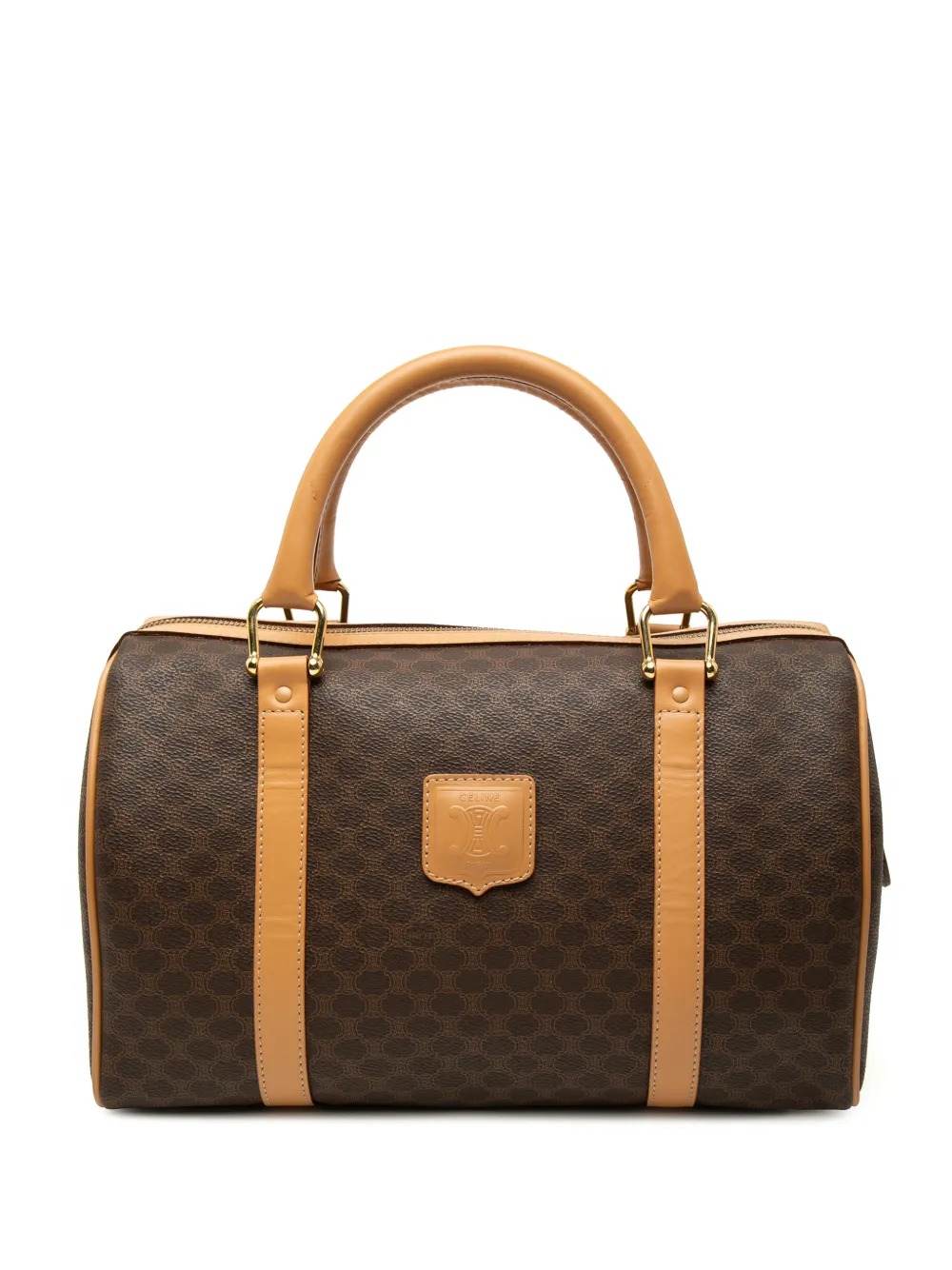 Pre-owned Celine 2013 Macadam Coated Canvas Boston Bag In Brown