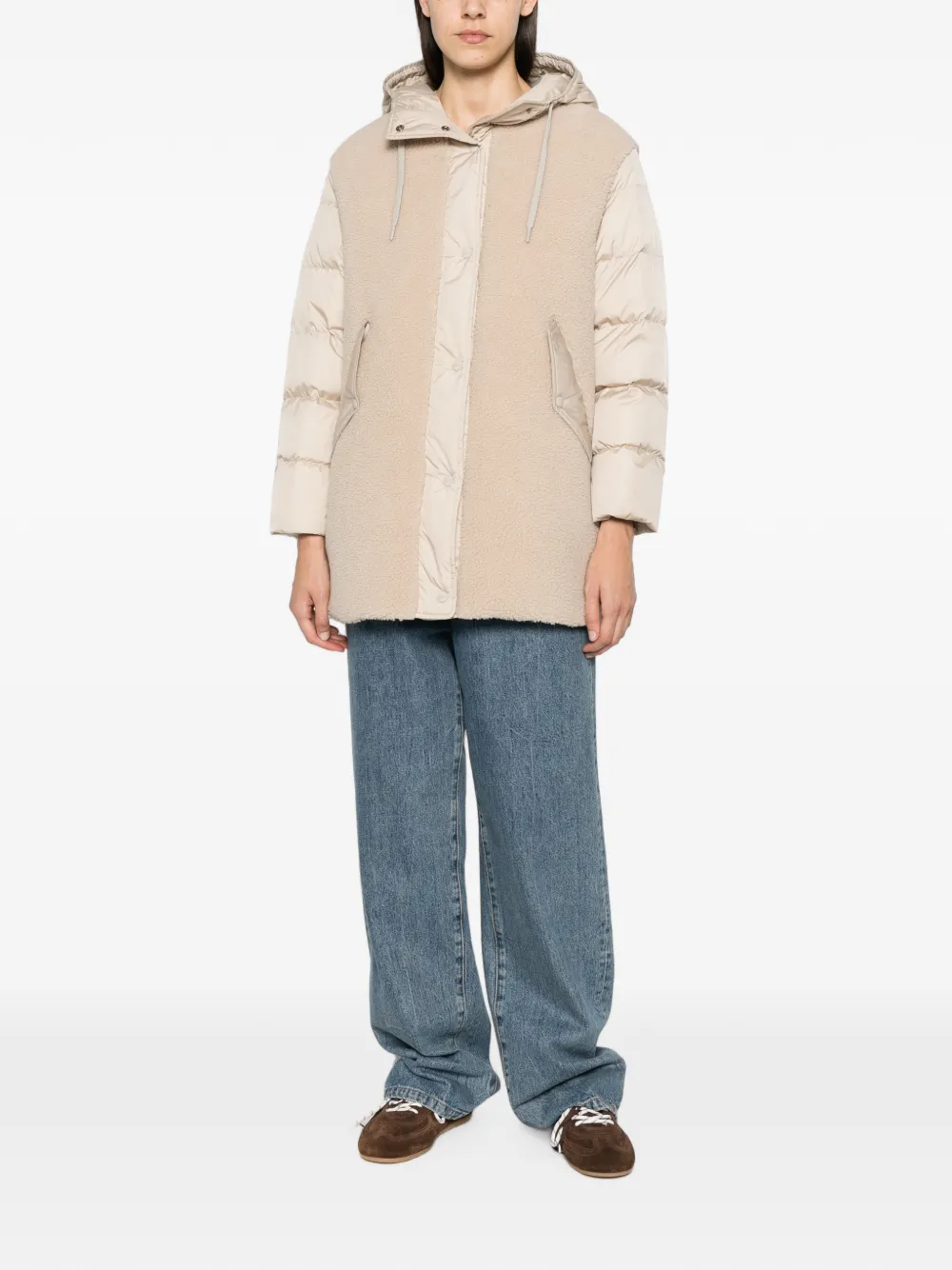 Herno Hooded Panelled Coat In Neutral