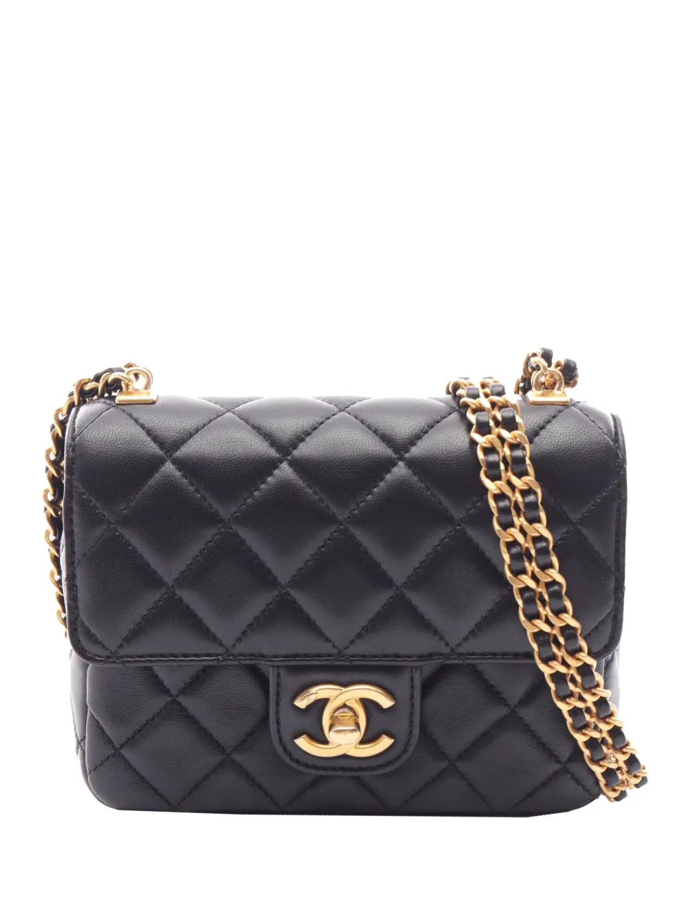 CHANEL Pre-Owned 2021-2026 Mini Square Classic Lambskin Coco Charms Single Flap crossbody bag - Black