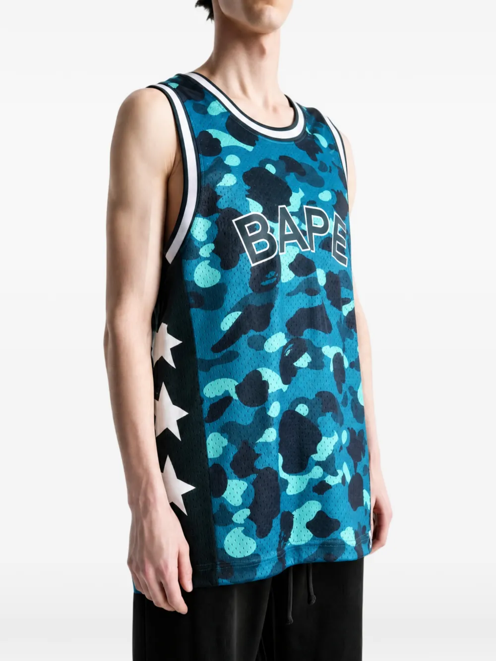 A BATHING APE camo-print star-patch T-shirt Blauw