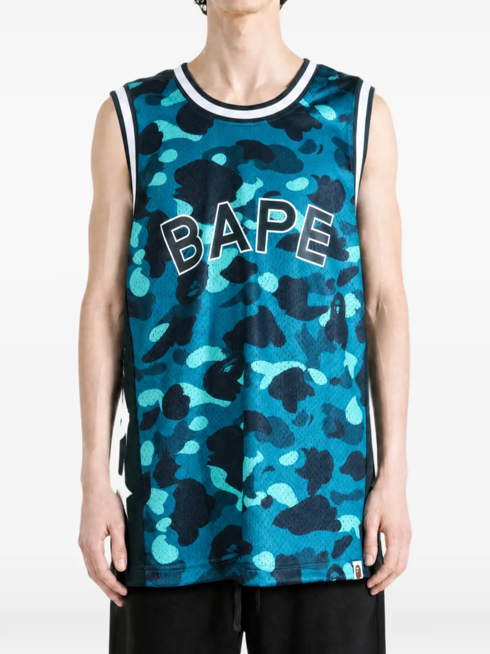 A BATHING APE camo-print star-patch T-shirt Blauw