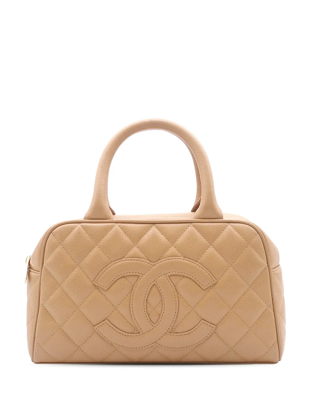 Pre-owned Chanel 2003-2004 Small Cc Quilted Caviar Bowler Bag Handbag In Neutrals
