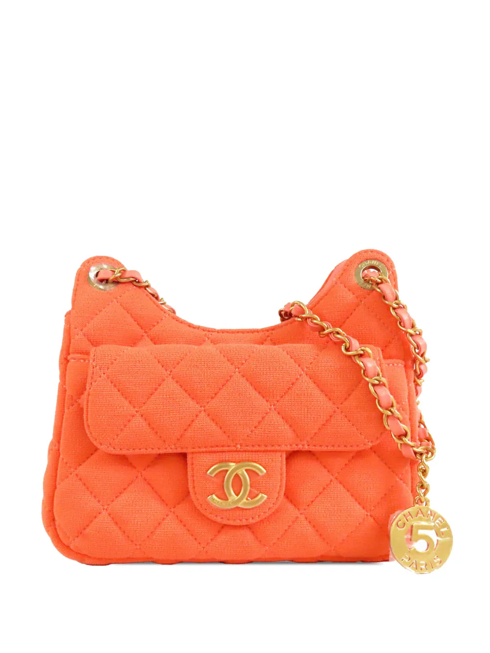 CHANEL Pre-Owned 2021-2026 Small Quilted Jersey Wavy CC Hobo crossbody bag - Arancione