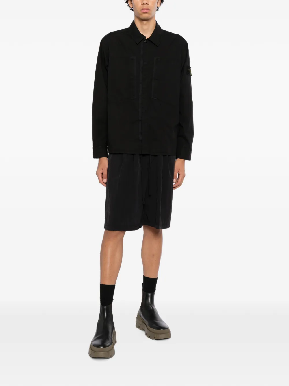 Stone Island Shirtjack met logo-patch en zak Zwart