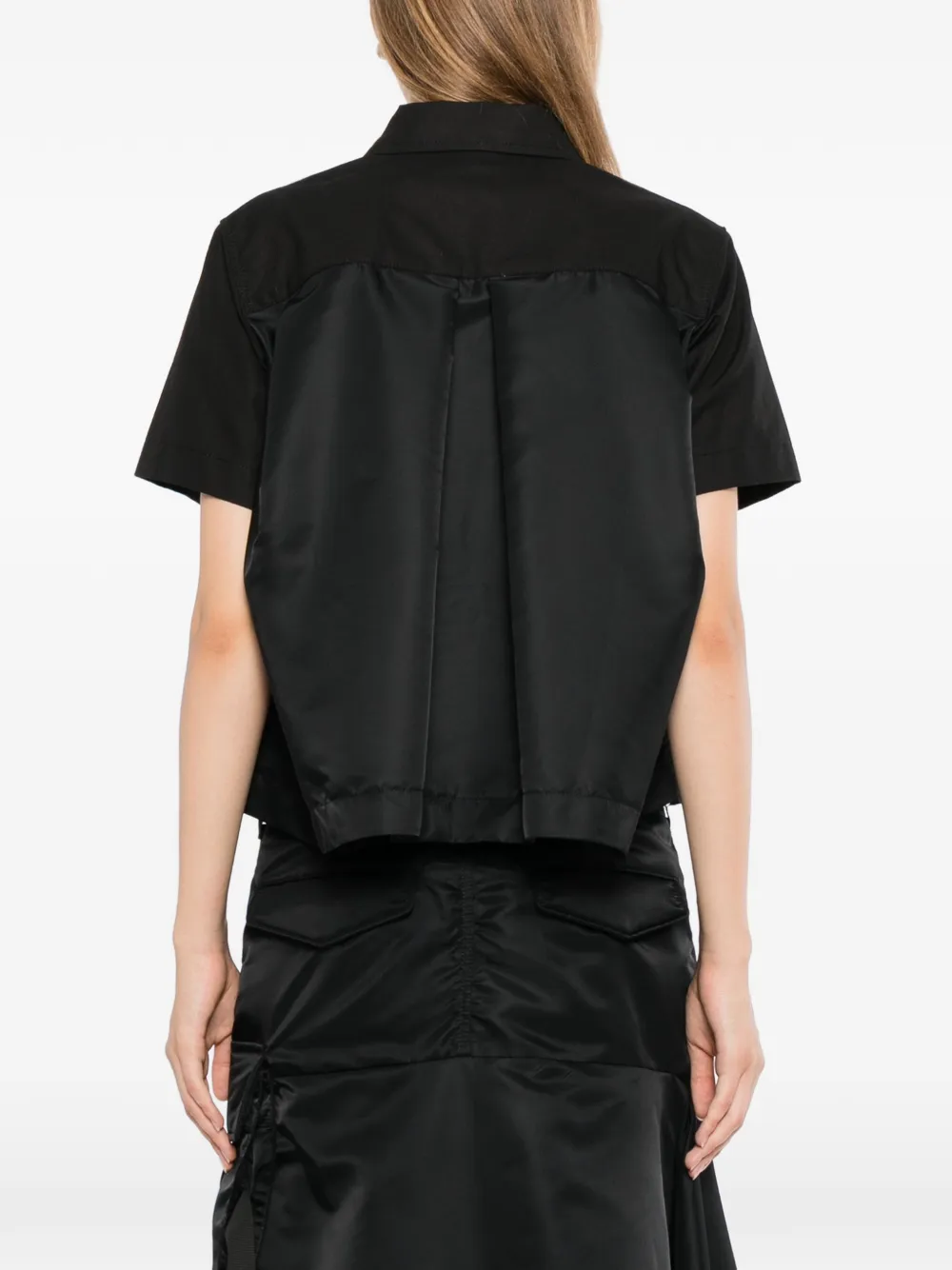 sacai panelled short-sleeve shirt Zwart