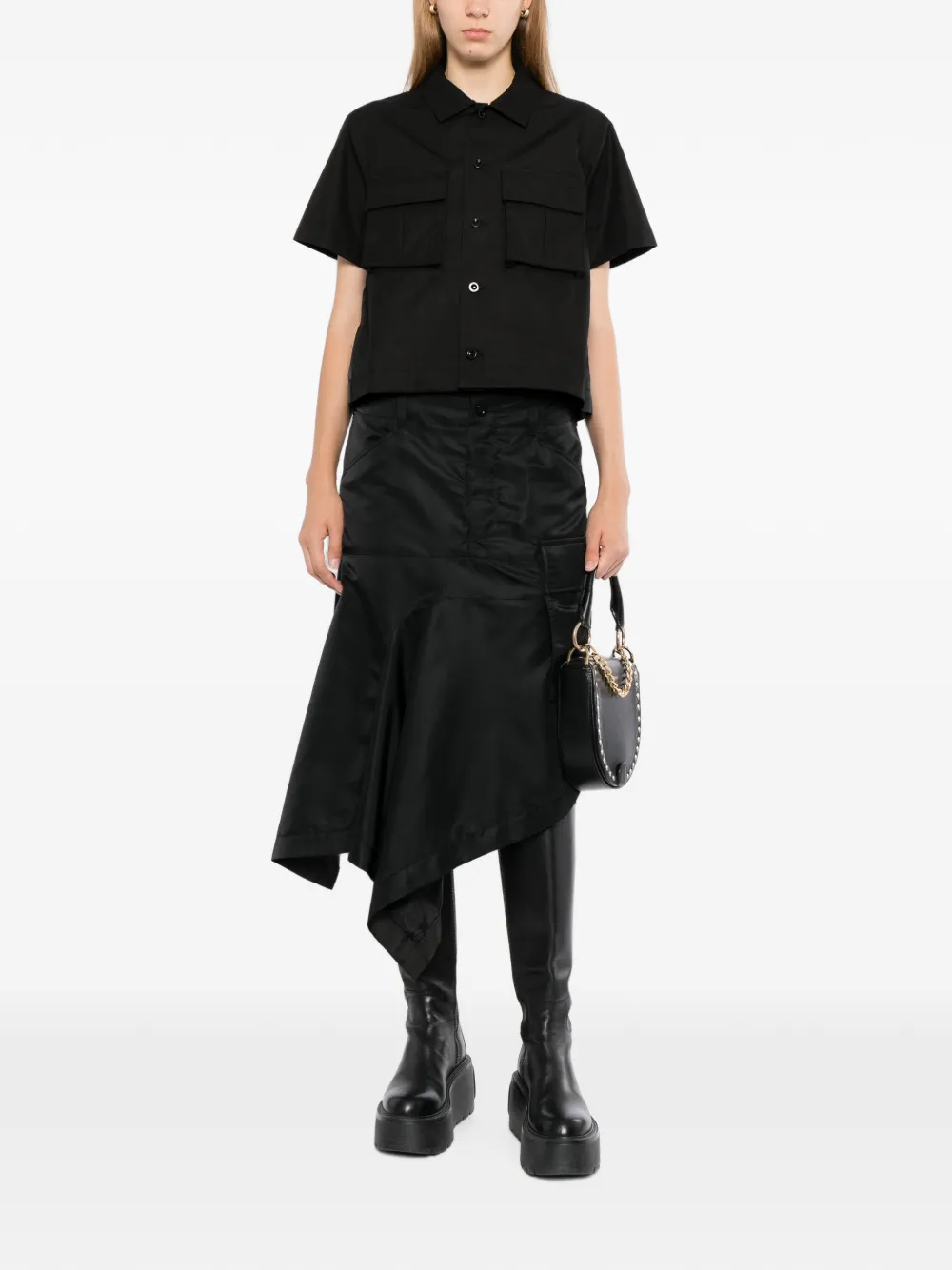 sacai panelled short-sleeve shirt Zwart