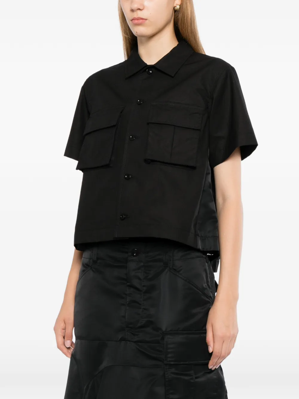 sacai panelled short-sleeve shirt Zwart