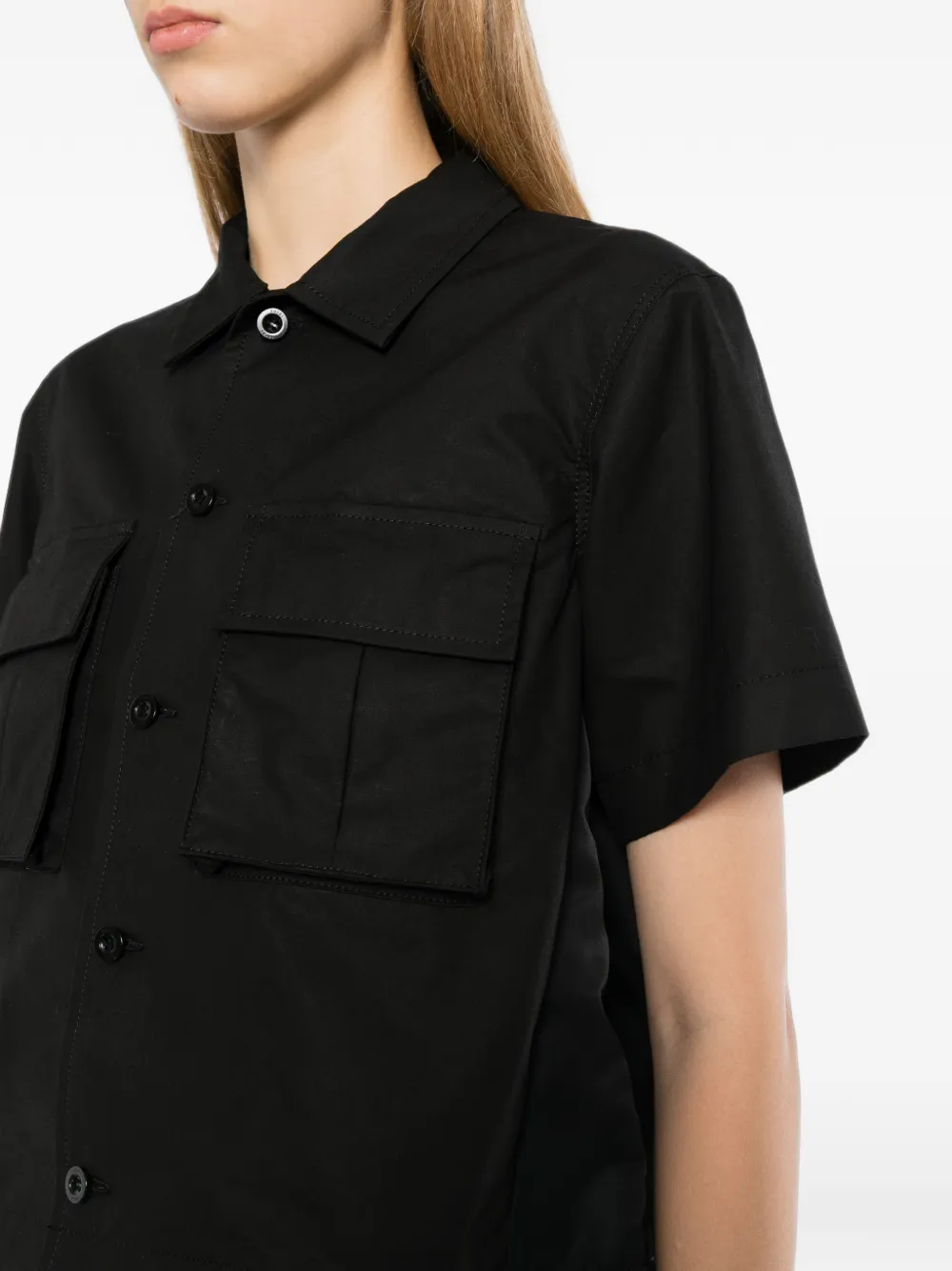 sacai panelled short-sleeve shirt Zwart
