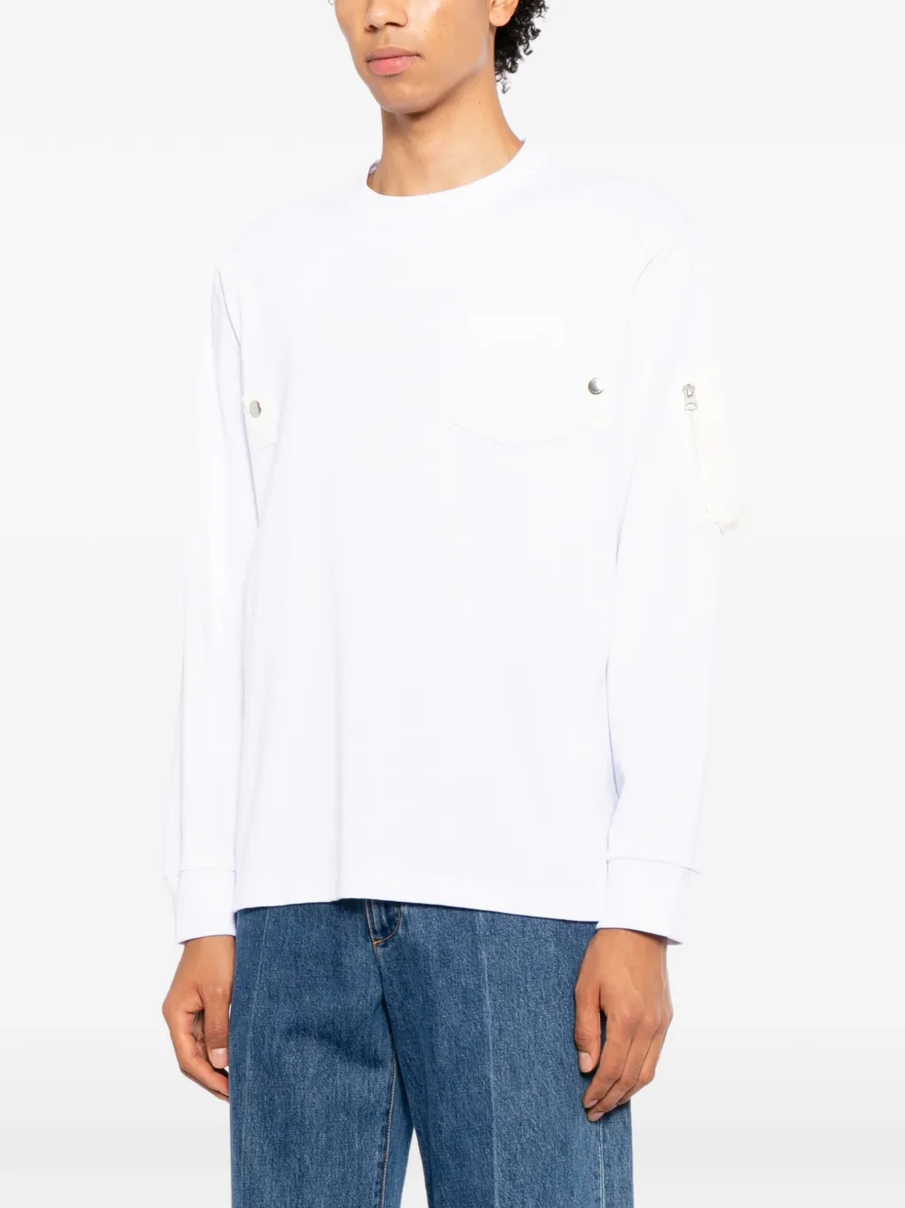 sacai T-shirt met lange mouwen en zakdetail Wit