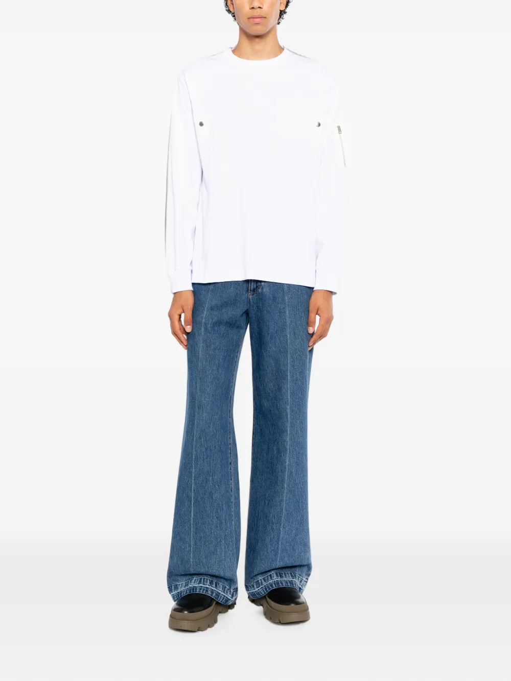 sacai T-shirt met lange mouwen en zakdetail Wit