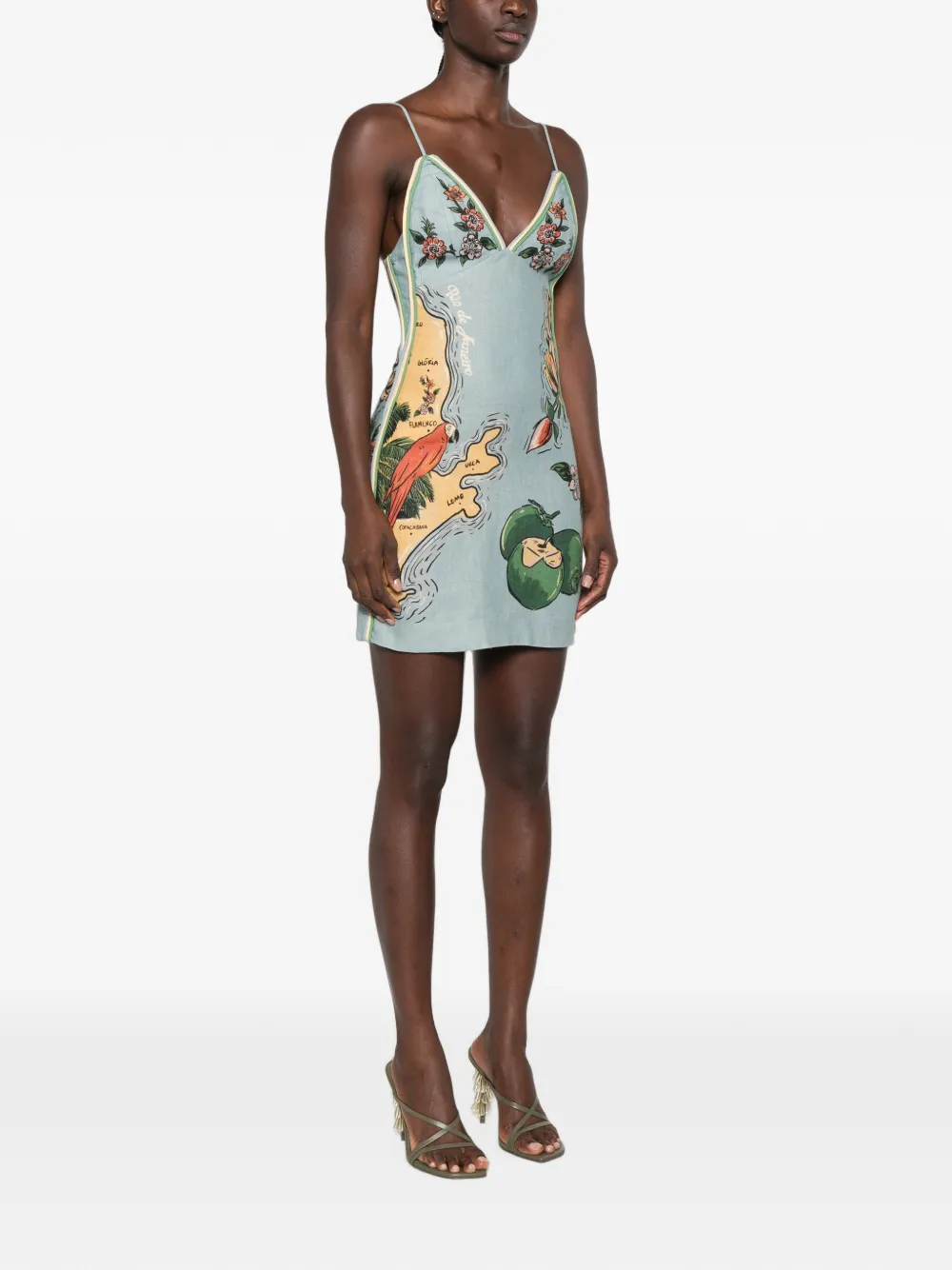 FARM Rio Beaches mini-jurk met geborduurde bloemen-print Blauw