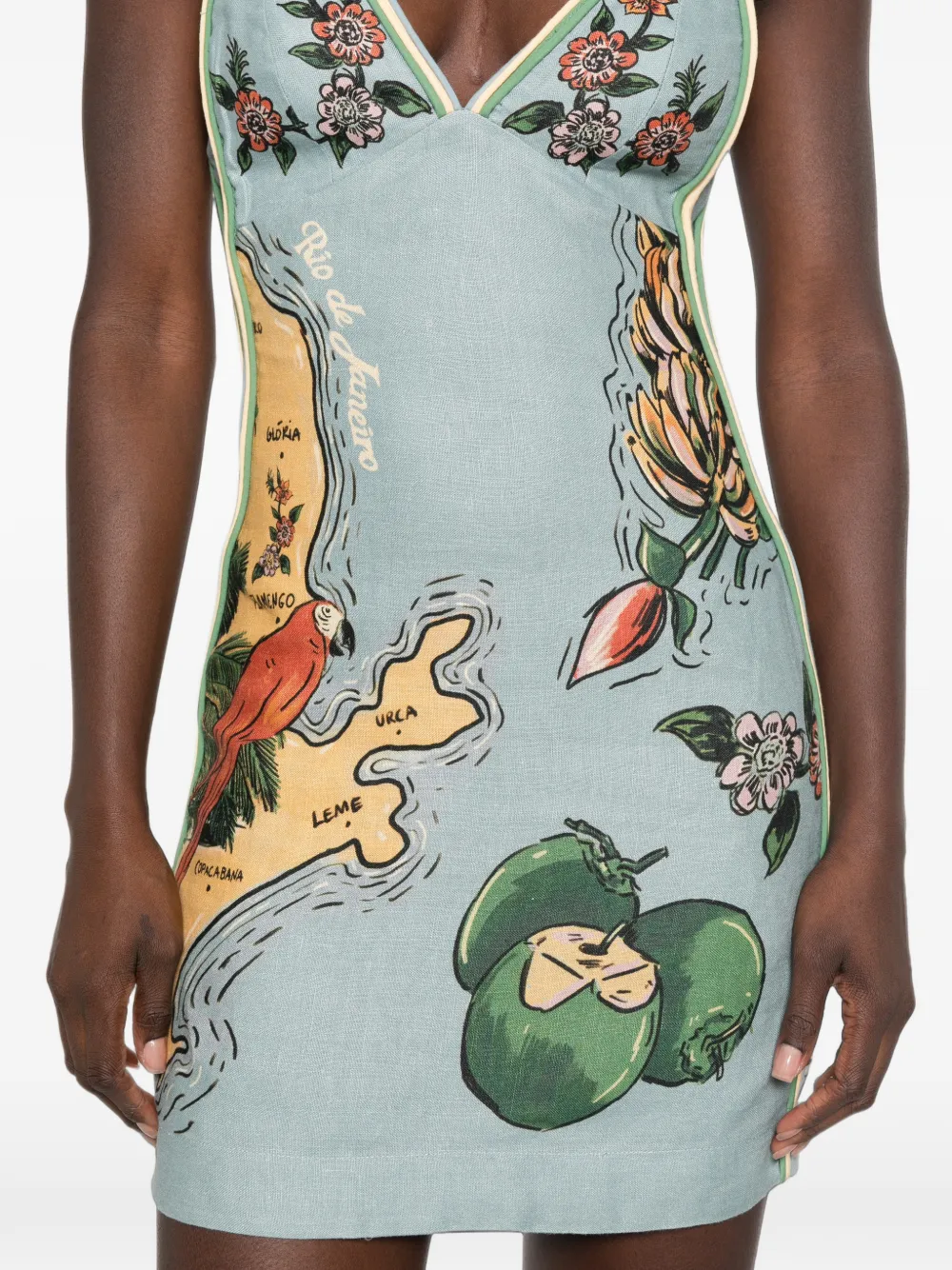 FARM Rio Beaches mini-jurk met geborduurde bloemen-print Blauw