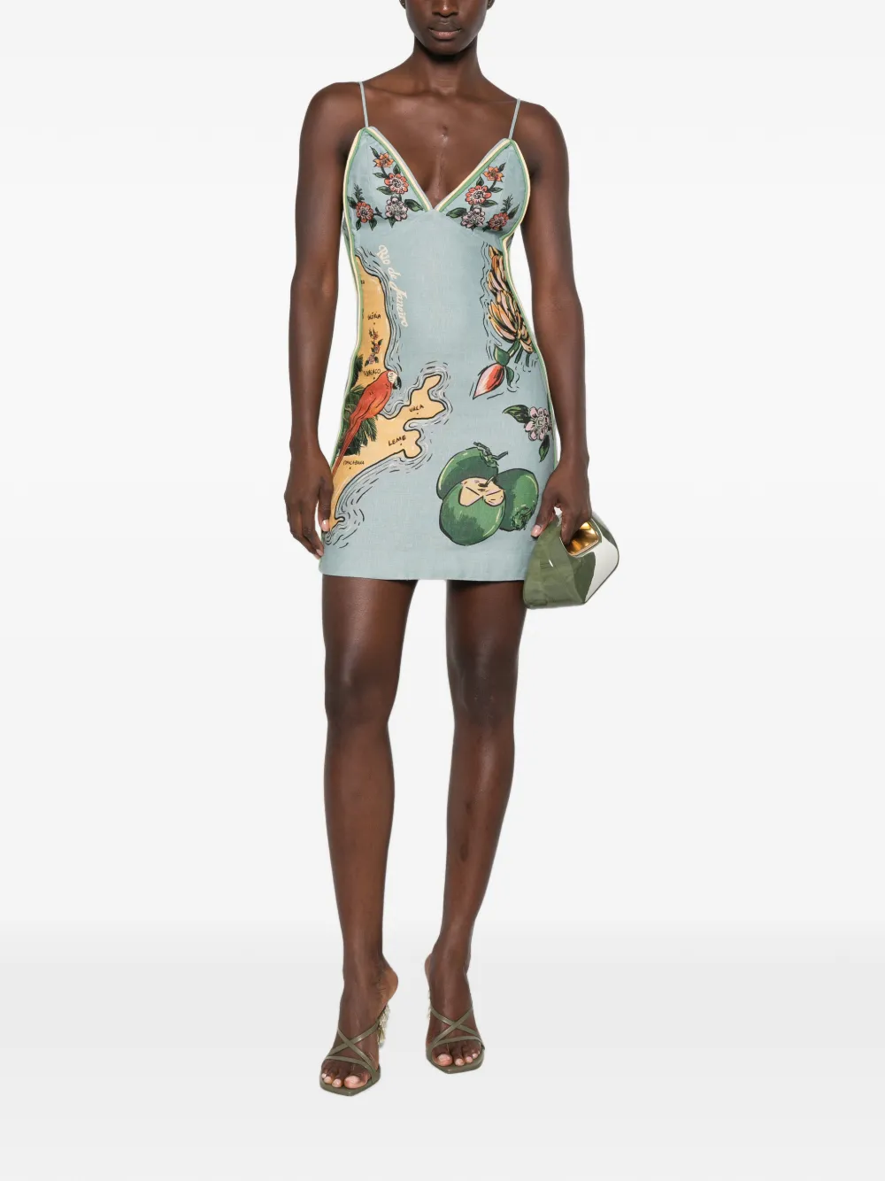FARM Rio Beaches mini-jurk met geborduurde bloemen-print Blauw