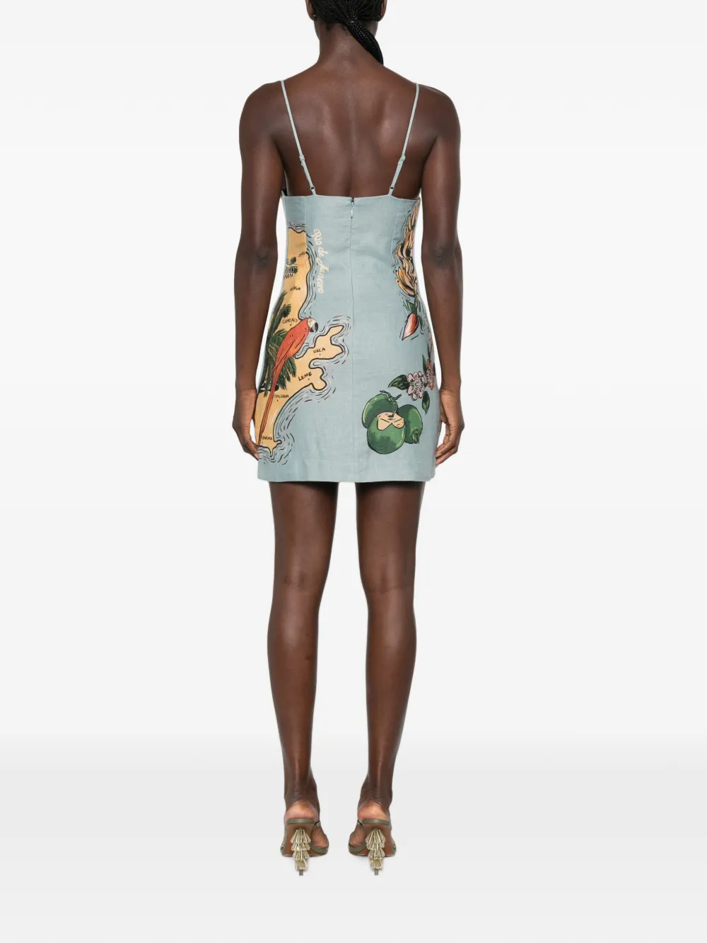 FARM Rio Beaches mini-jurk met geborduurde bloemen-print Blauw