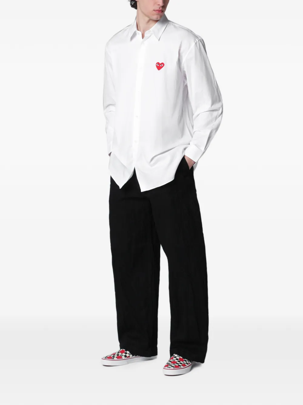 Comme des Garçons Homme Overhemd met hart-patch en lange mouwen Wit