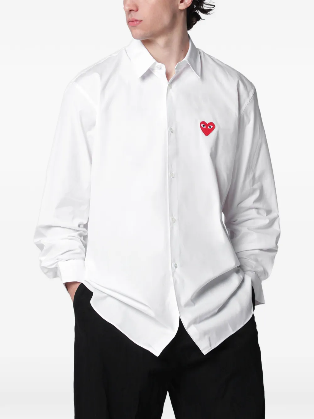 Comme des Garçons Homme Overhemd met hart-patch en lange mouwen Wit