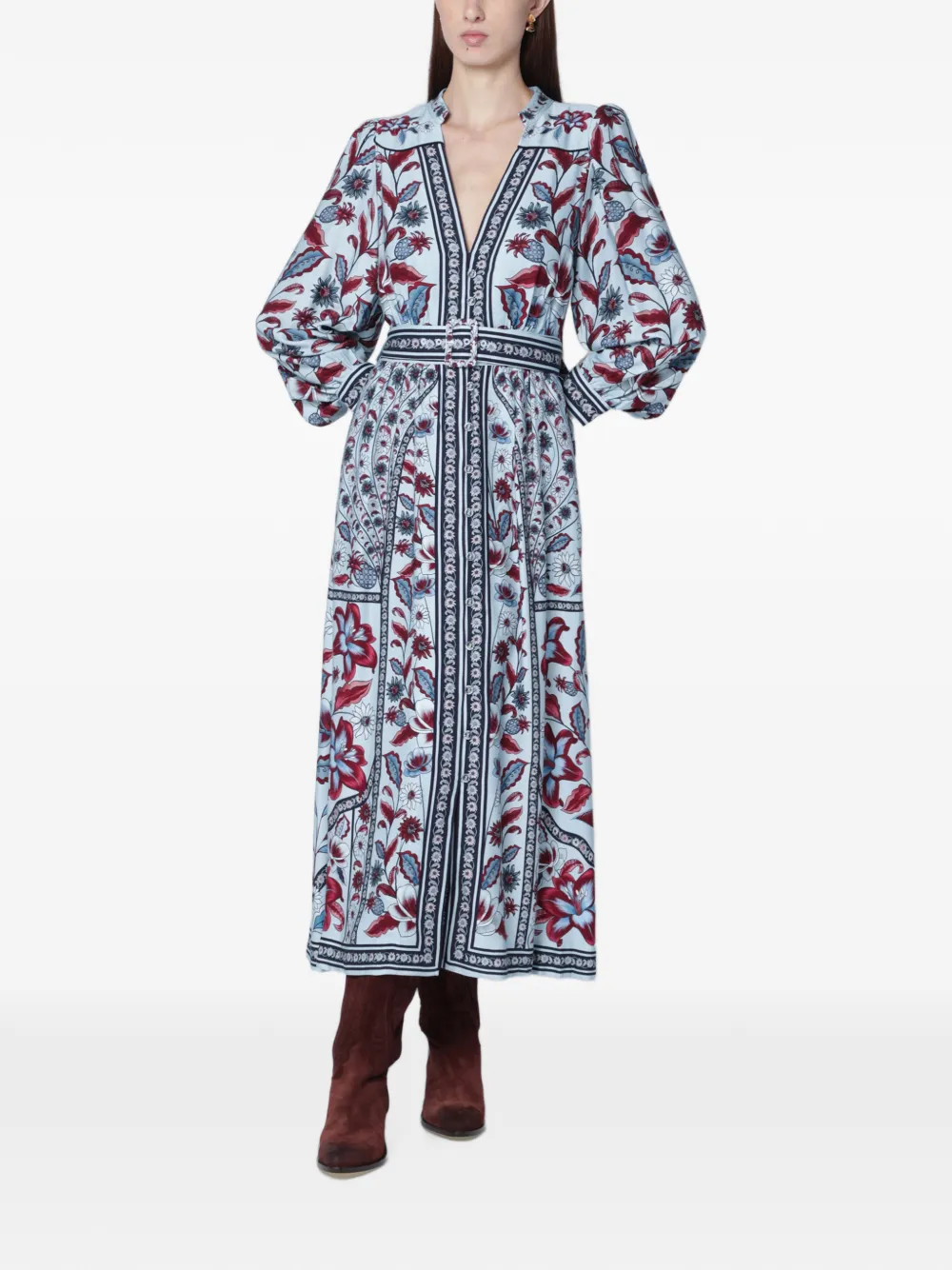 FARM Rio Marcelle floral-print belted midi dress - Blue