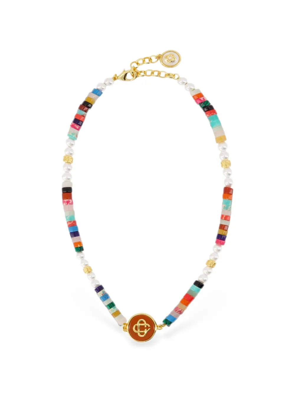 Casablanca logo-plaque beaded necklace - Gold