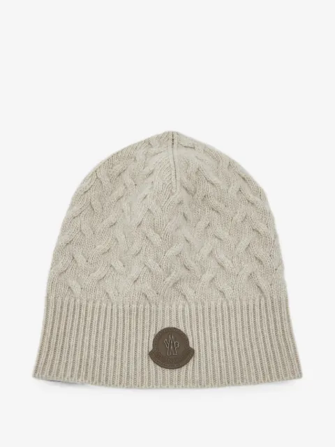 Moncler cable-knit logo-patch beanie hat