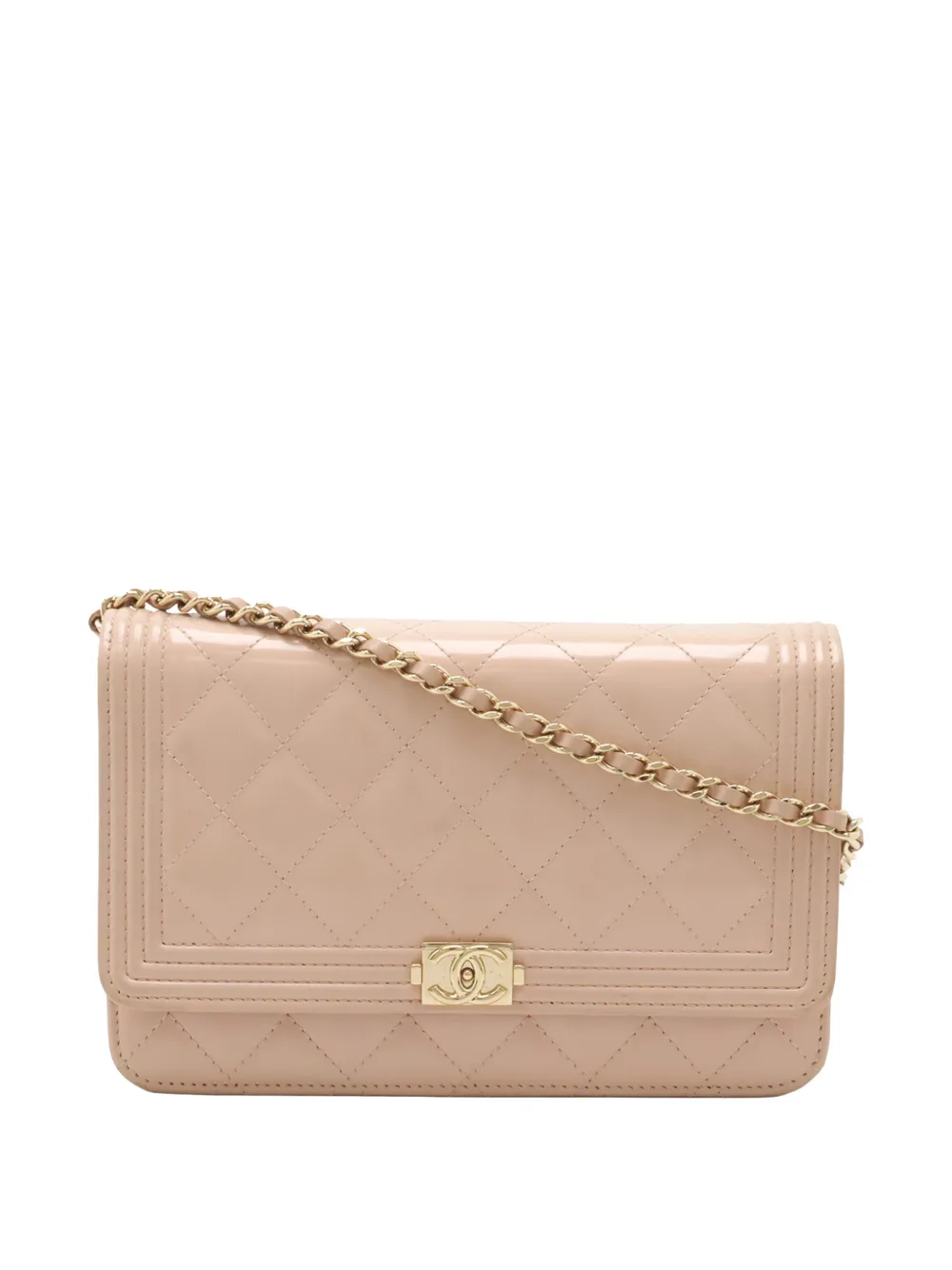 CHANEL Pre-Owned 2016-2017 Quilted Patent Boy Wallet on Chain crossbody bag - Rosa