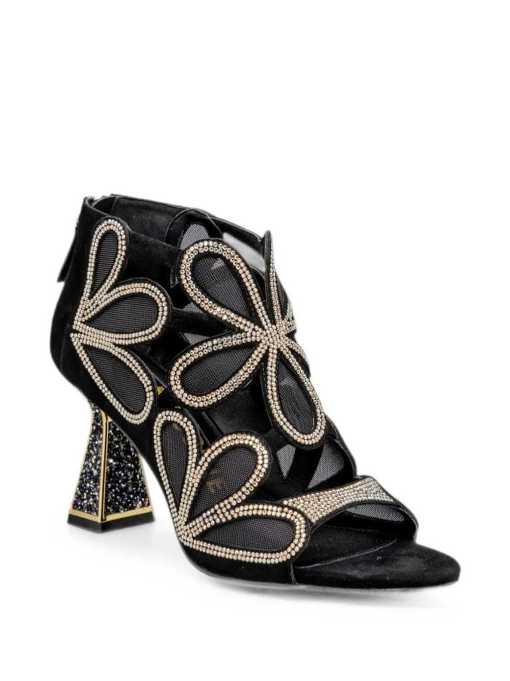 Kat Maconie Sandalen verfraaid met kristallen en bloemen-patch Zwart