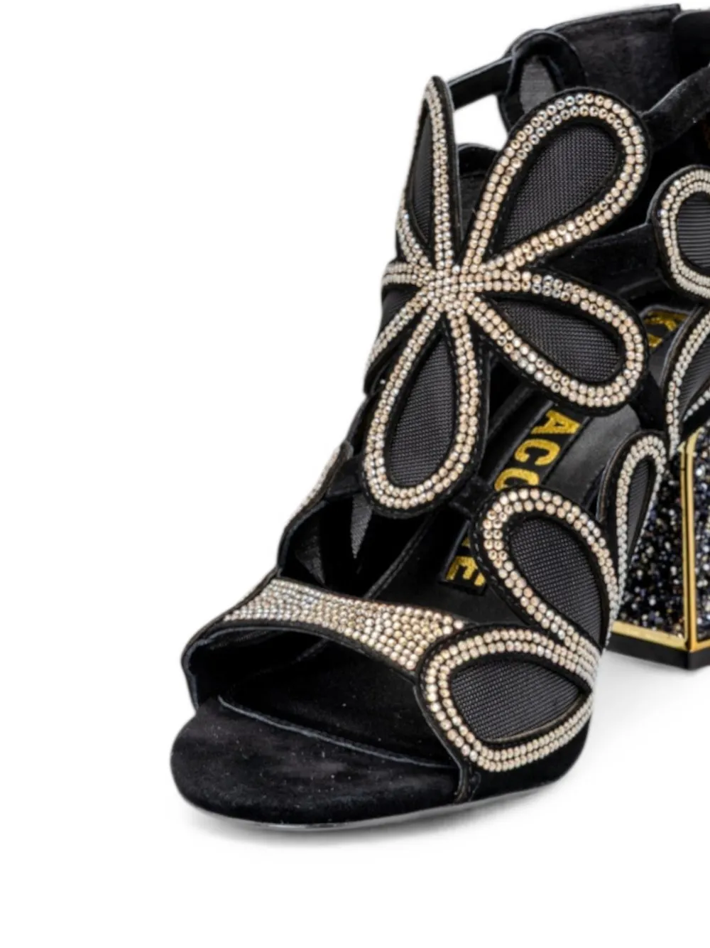 Kat Maconie Sandalen verfraaid met kristallen en bloemen-patch Zwart