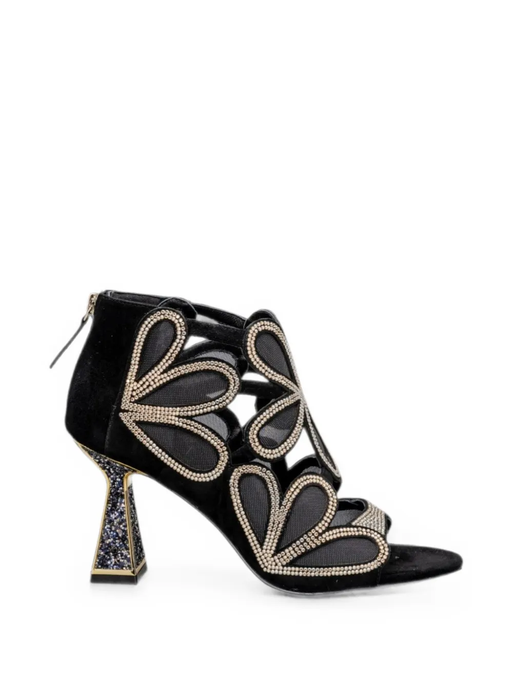 Kat Maconie Sandalen verfraaid met kristallen en bloemen-patch Zwart