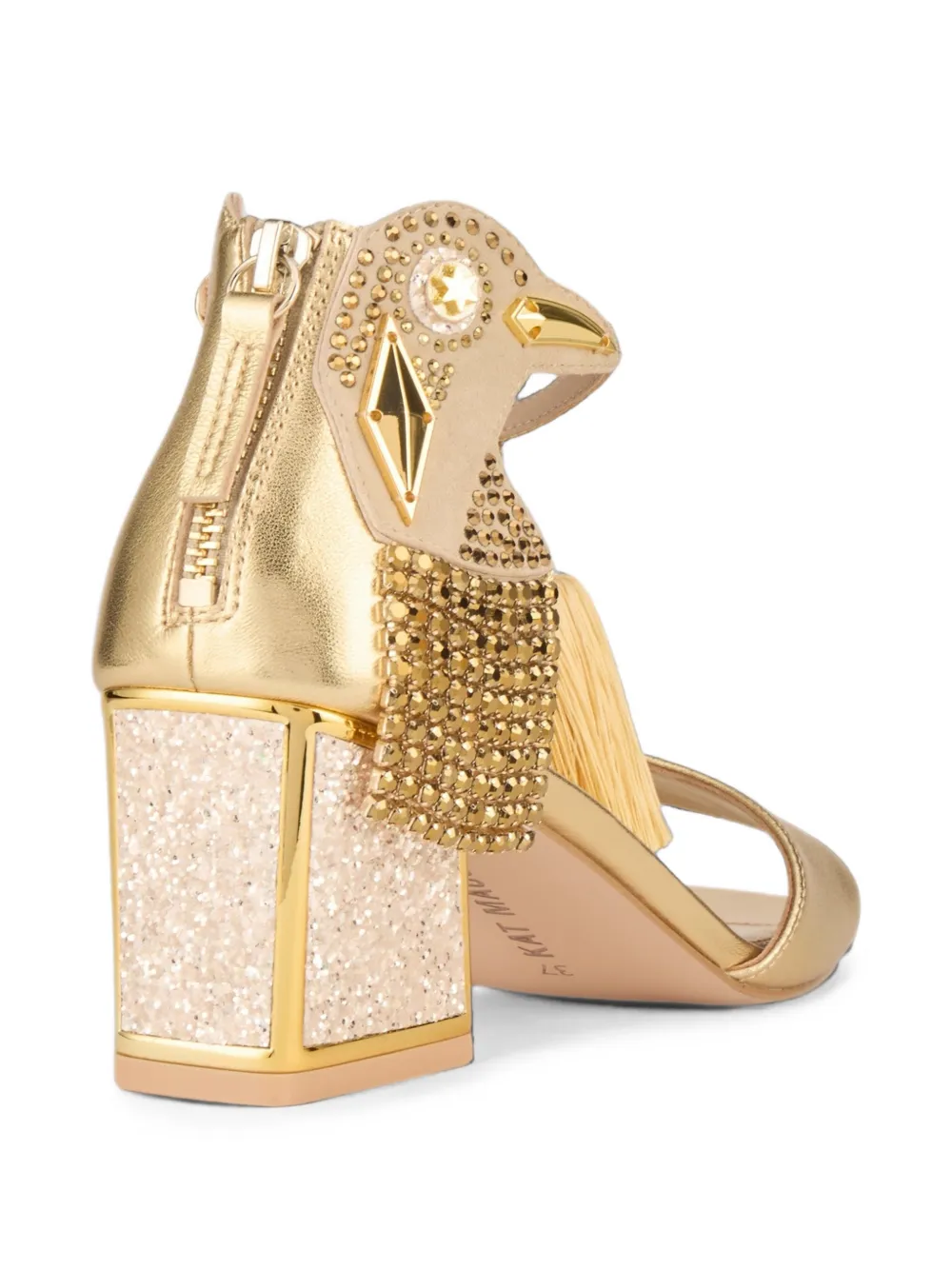 Kat Maconie Kay tassel-embellished glitter-block sandals Goud