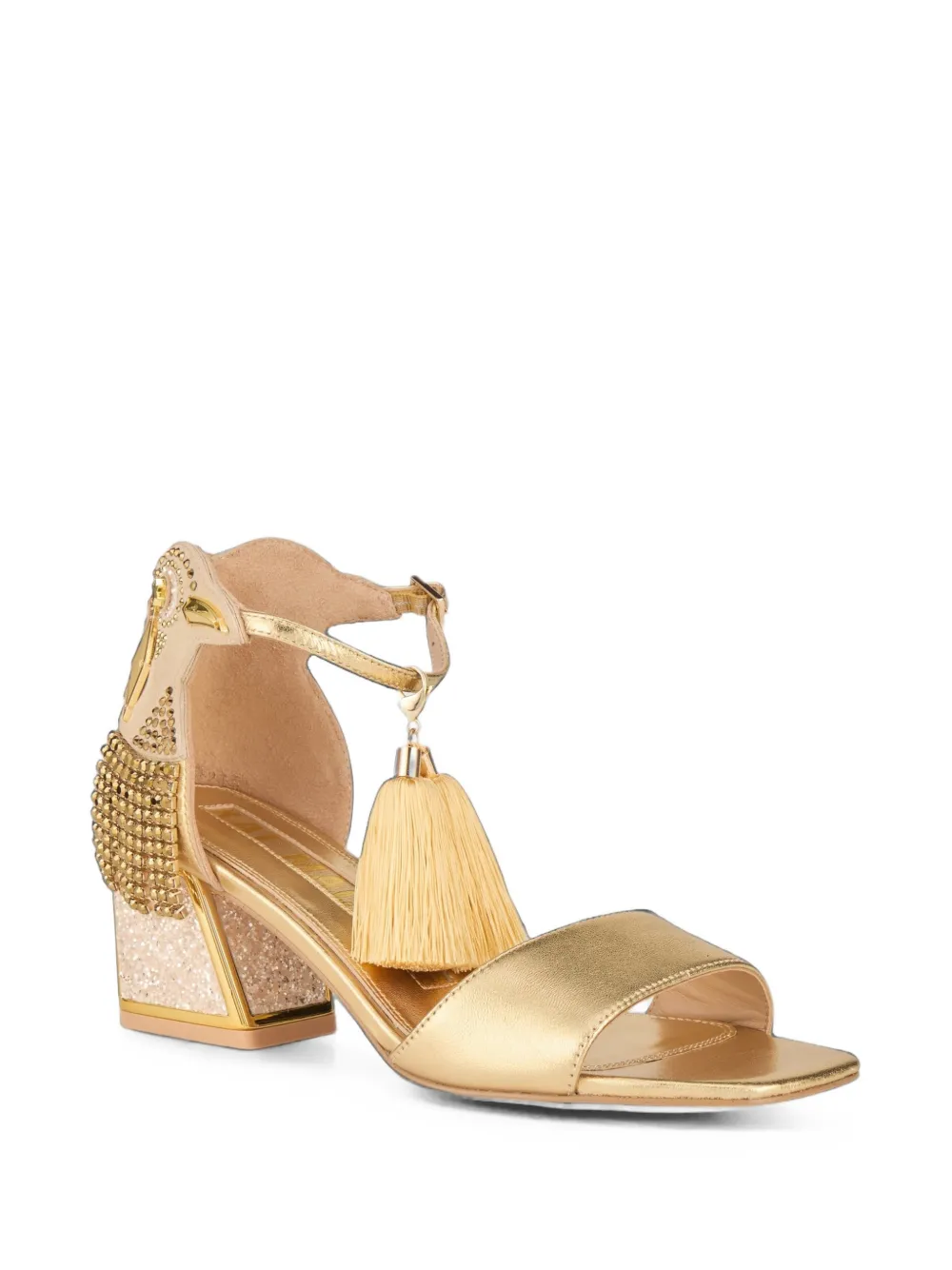 Kat Maconie Kay tassel-embellished glitter-block sandals Goud