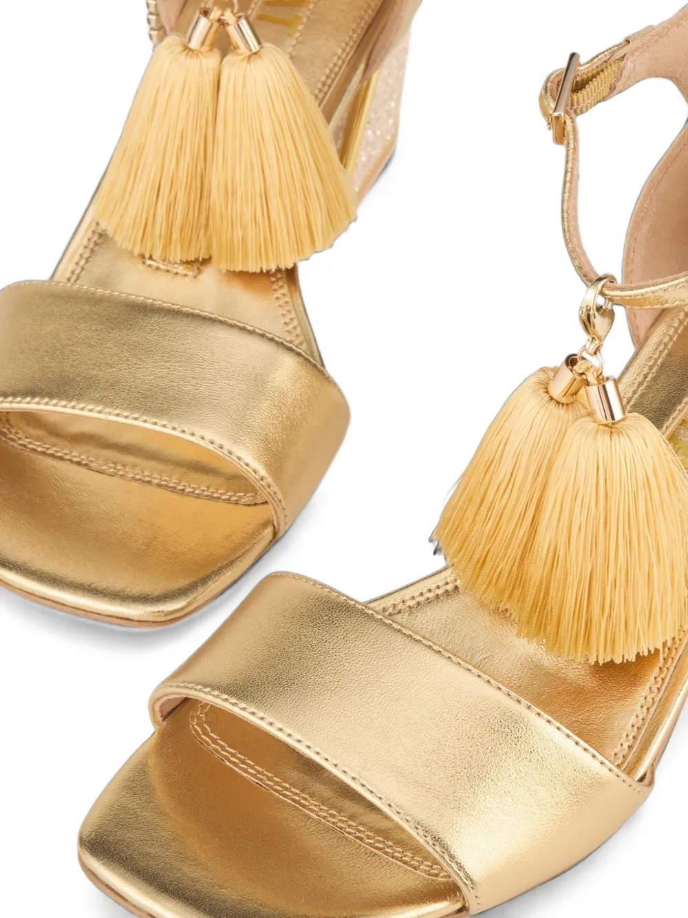 Kat Maconie Kay tassel-embellished glitter-block sandals Goud