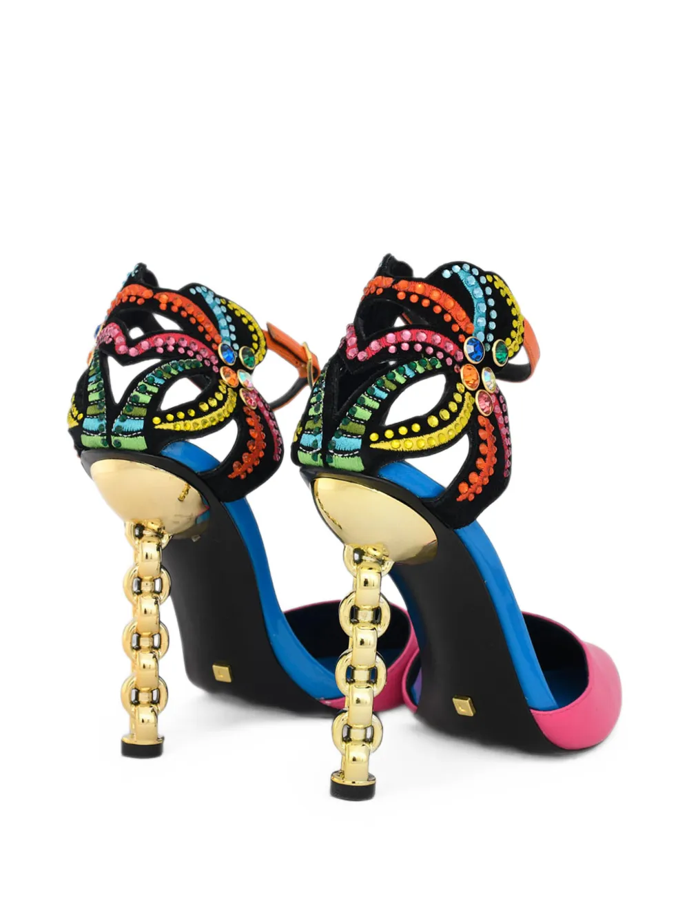 Kat Maconie Ezili crystal-embellished chain-heel pumps Roze