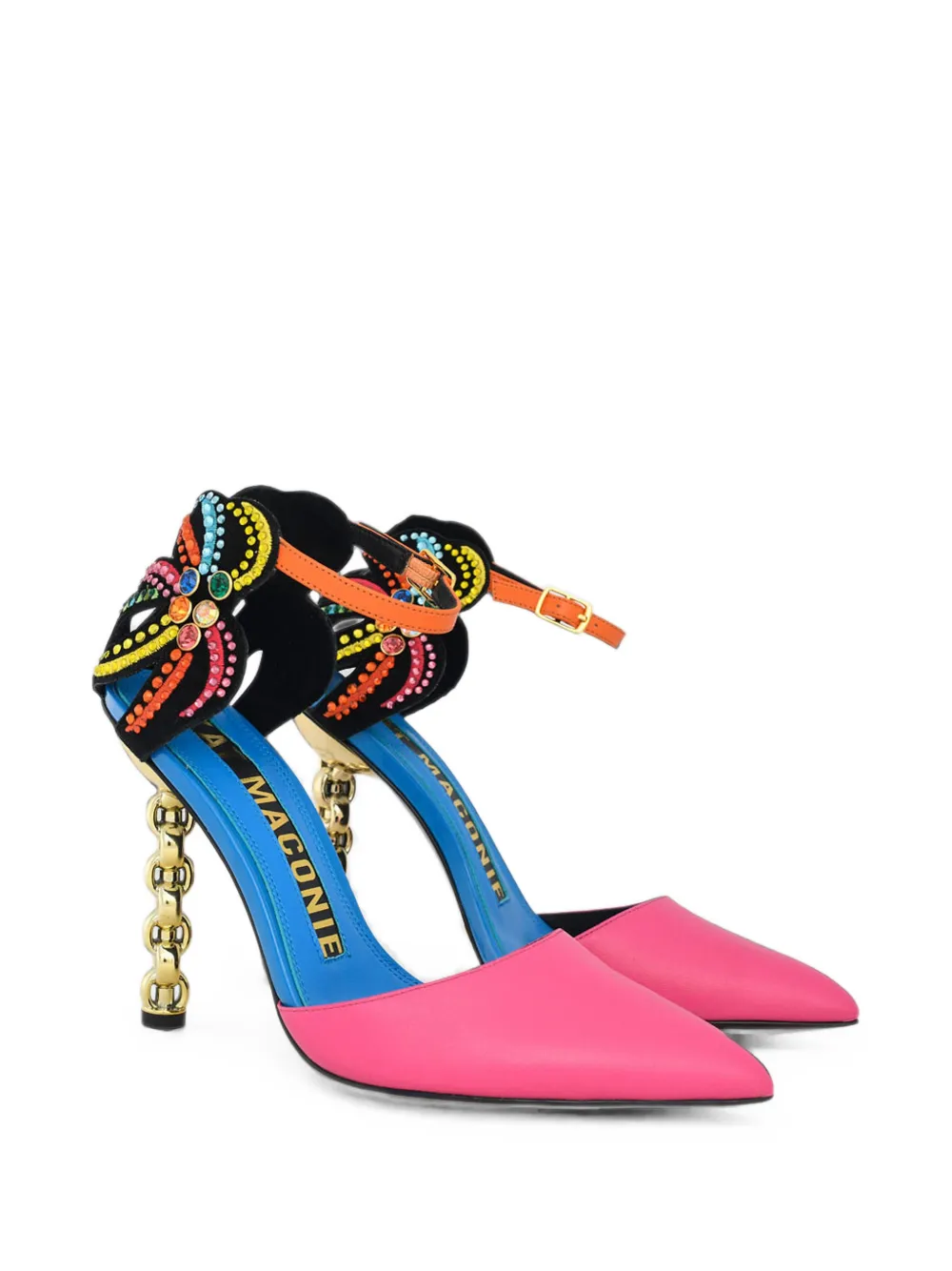 Kat Maconie Ezili crystal-embellished chain-heel pumps Roze