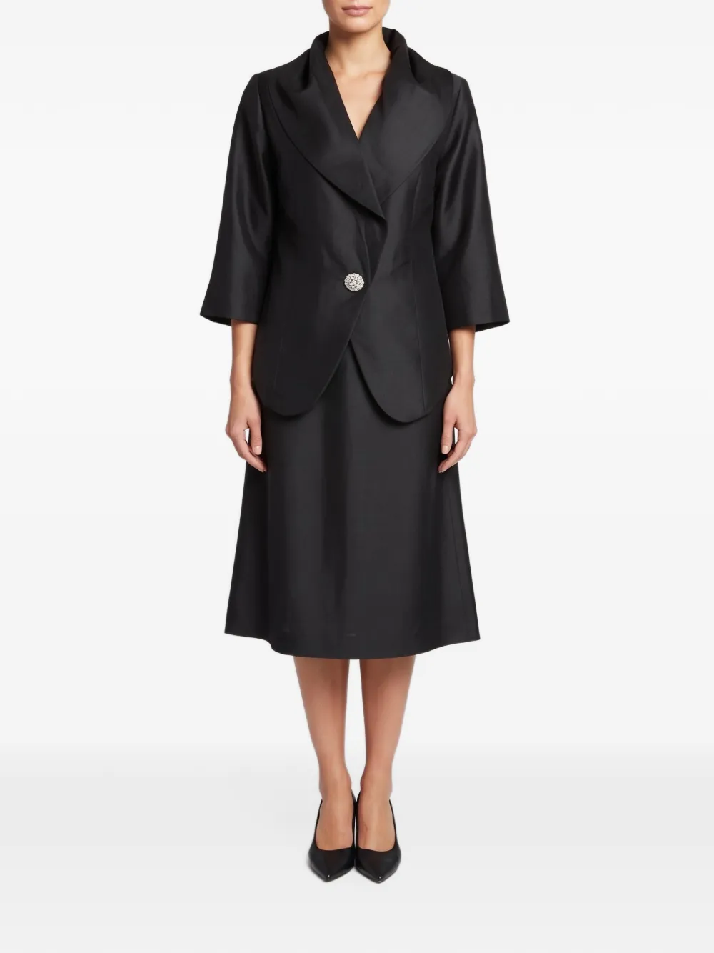 Marina Rinaldi silk shawl-collar skirt suit - Nero