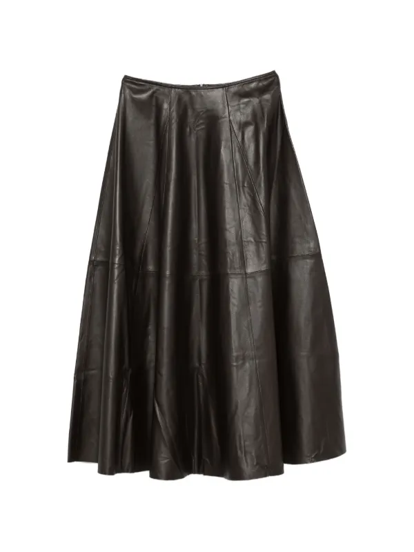 Arma Paneled Leather Midi Skirt in Brown