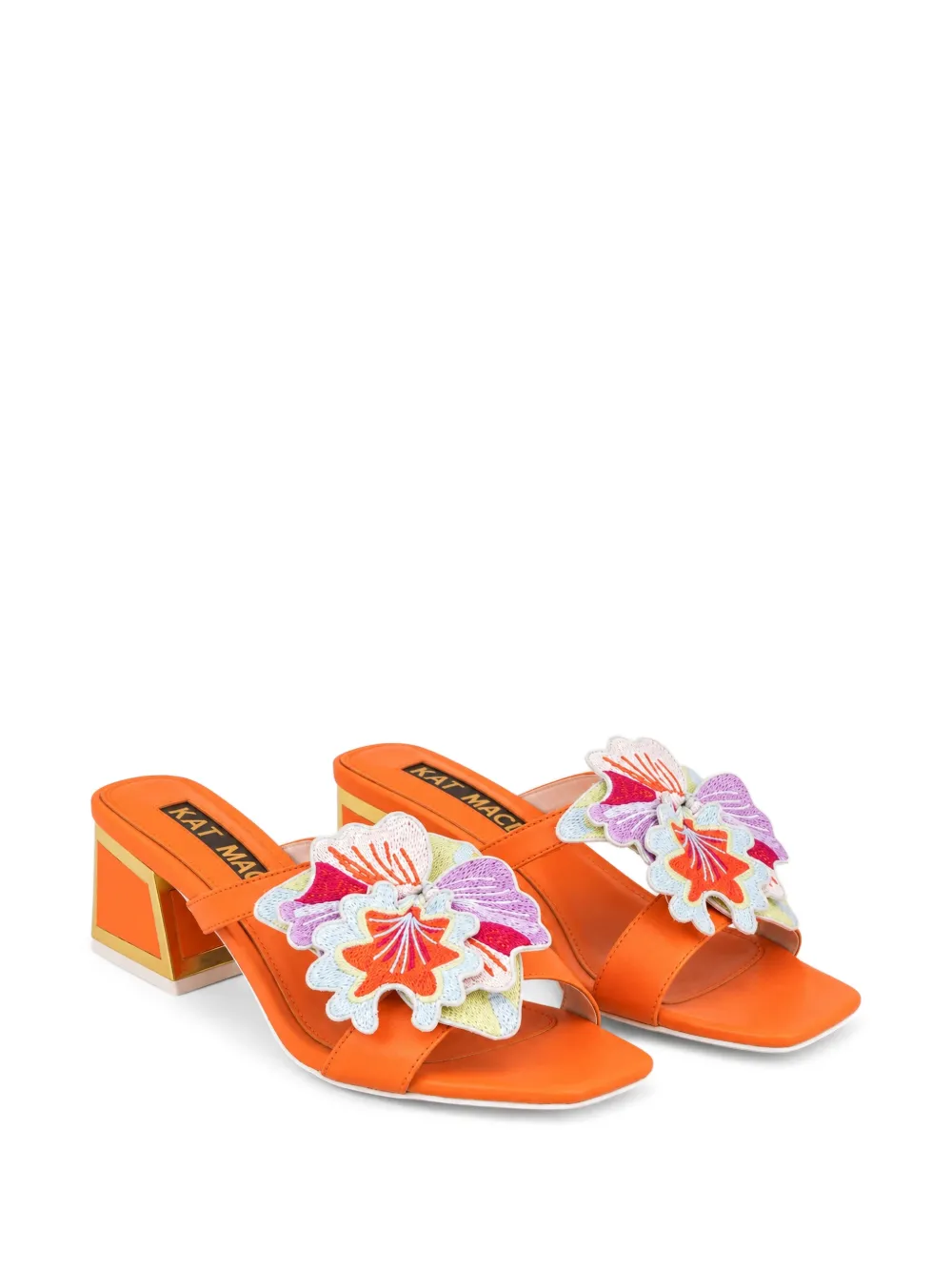 Kat Maconie Eve sandalen met blokhak en bloemen-applicatie Oranje