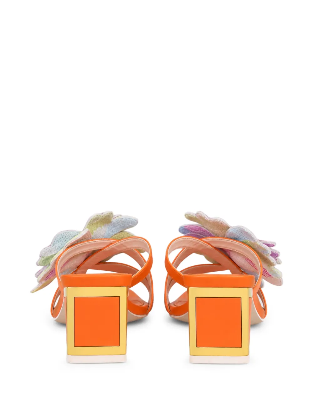 Kat Maconie Eve sandalen met blokhak en bloemen-applicatie Oranje