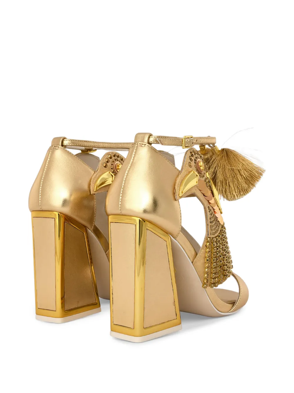 Kat Maconie Aya verfraaide sandalen met vogelpatroon Goud