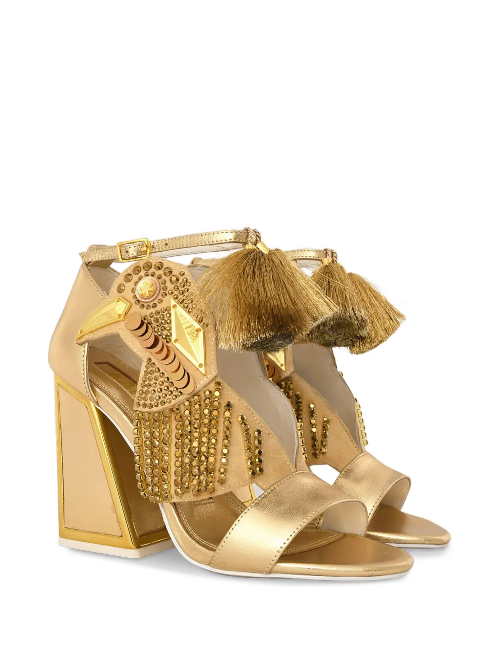 Kat Maconie Aya verfraaide sandalen met vogelpatroon Goud