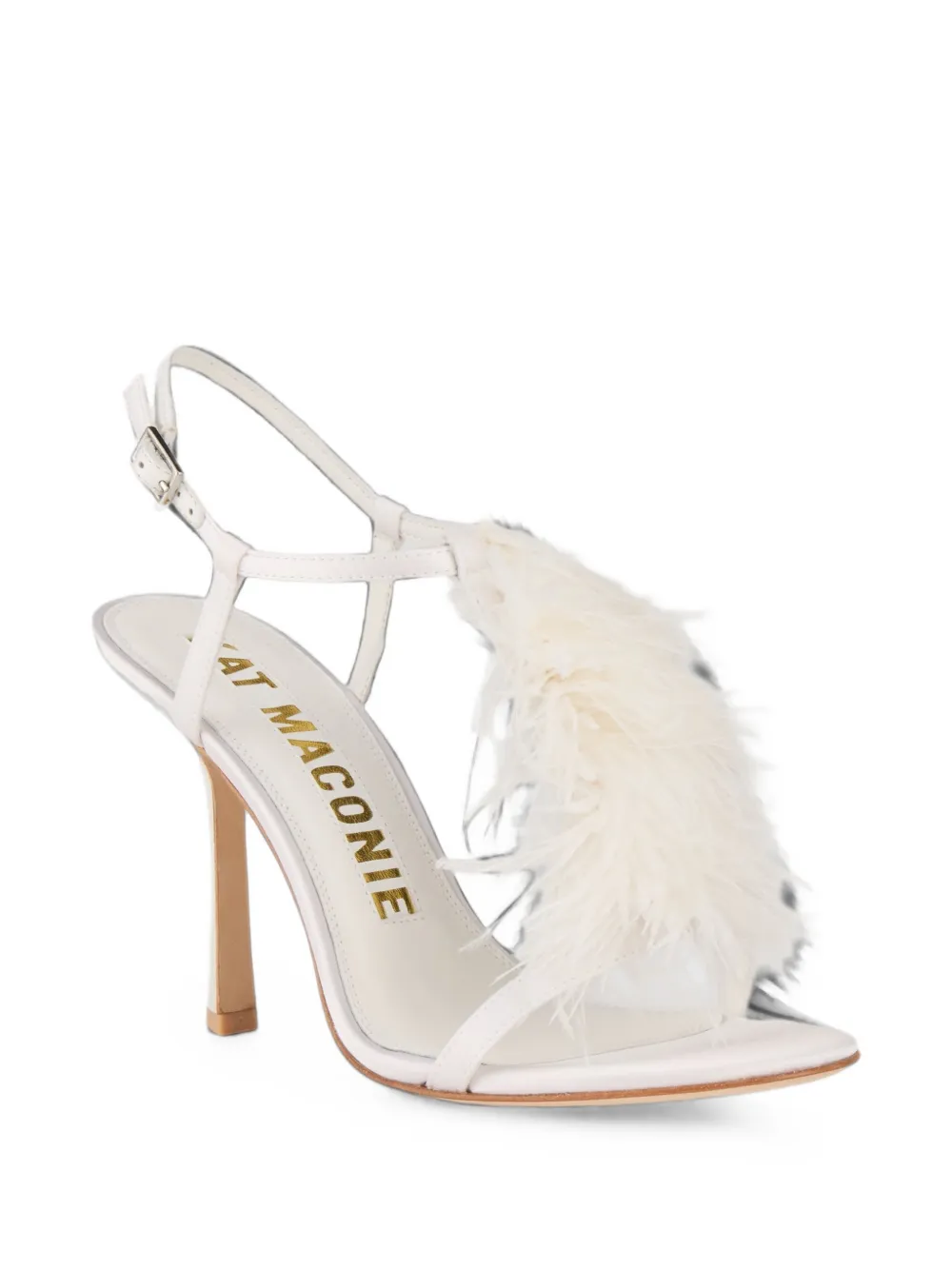 Kat Maconie Faryal feather-trim T-bar sandals Wit