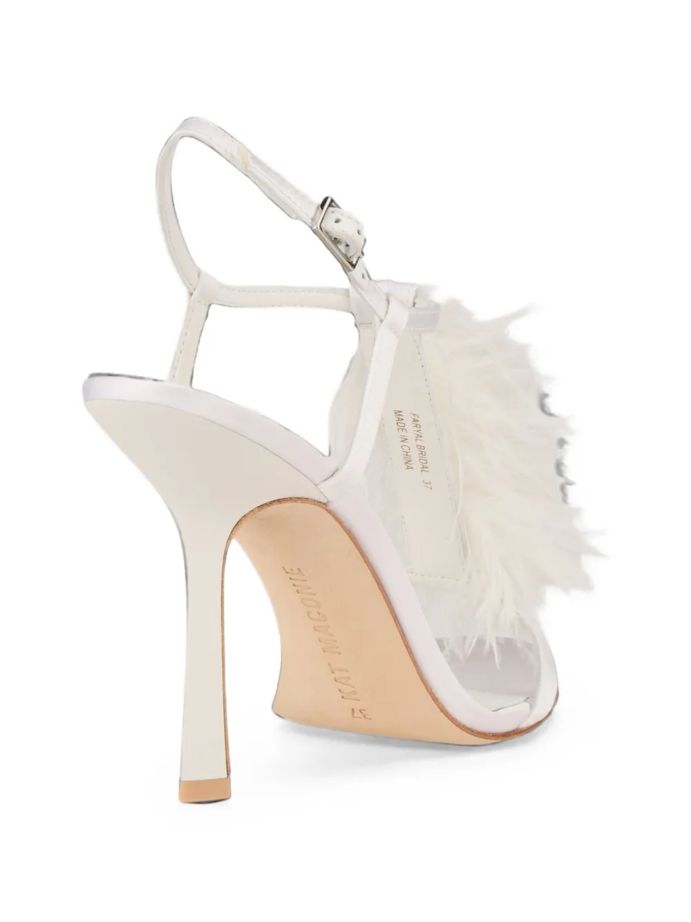 Kat Maconie Faryal feather-trim T-bar sandals Wit