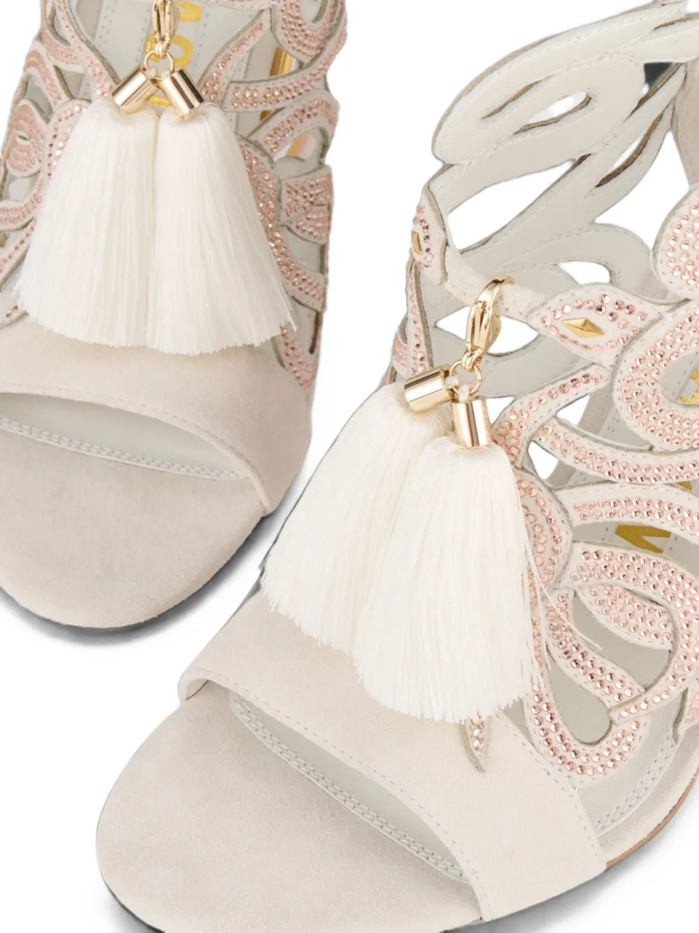 Kat Maconie Aya Saba crystal-embellished tassel-detail sandals Wit
